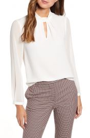 1 STATE Keyhole Neck Sheer Sleeve Blouse   Nordstrom at Nordstrom